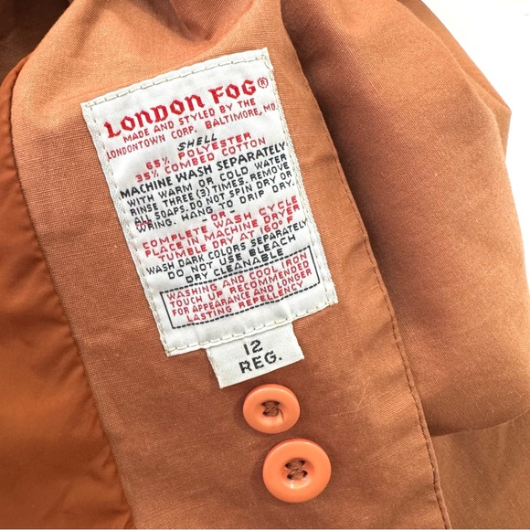 Vintage 80s London Fog Trench Coat Women’s Sz 12 Orange Fall Jacket Amish Style - Picture 8 of 12